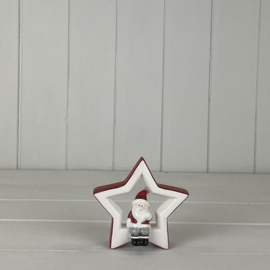 Small Ceramic Star with Sitting Santa size 11*3.5*10.2cm