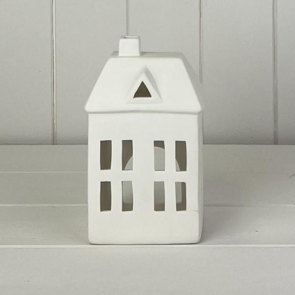 White Ceramic House Tealight Holder L10.2xD7.5xH17.4cm  Weight-419g