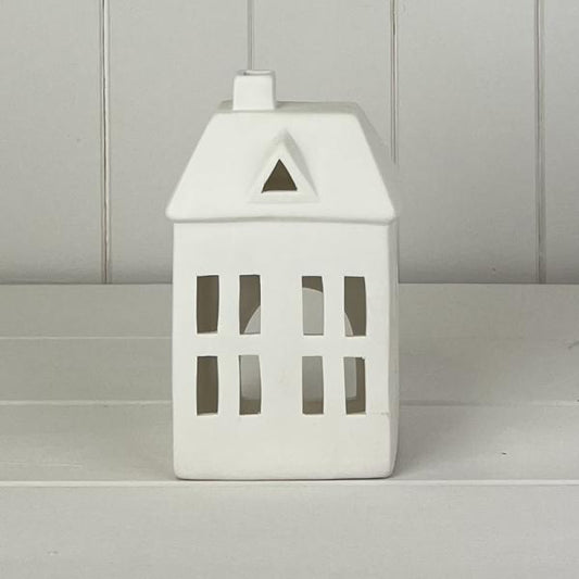 White Ceramic House Tealight Holder L10.2xD7.5xH17.4cm  Weight-419g