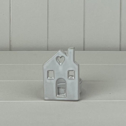 White Ceramic House Tealight Holder L6.7xD6xH8.6cm  Weight-136g