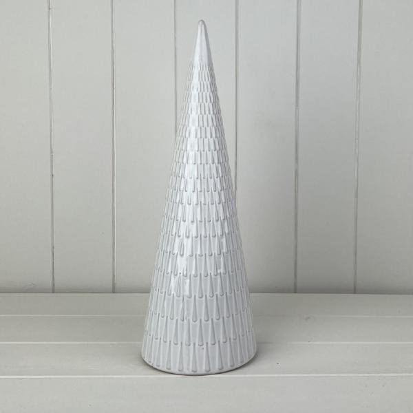 White Ceramic Tree Oranament with Textured Detail  L12.8xD12.8xH36.3cm  Weight-826g