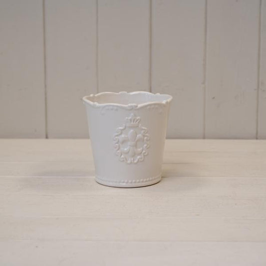 Small White Ceramic Pot TD11.5cm Fleur De Lis