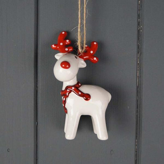 Red and White Ceramic Deer L5.2xD3.5xH8.8cm