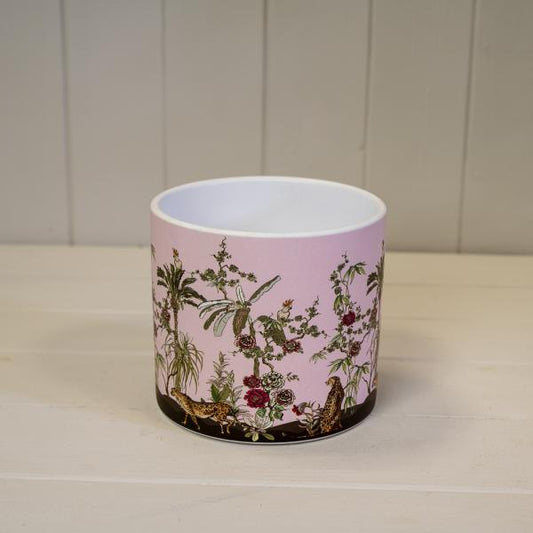 Palm Trees and Jaguar Pink Pot TD13.8cm H12.5cm L13.8cm W13.8cm Weight-138g