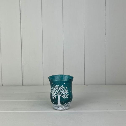 Frosted Blue Glass Tealight Holder TD7.7cm H9cm B4.5cm CL