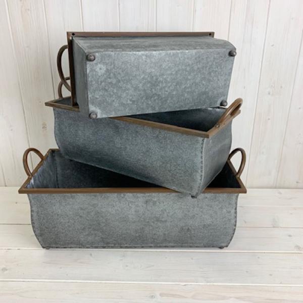 Set of 3 Large Rectangular Metal Trough Planter L: L43cm W20cm H15cm M: L37cm W16.5cm H13cm S: L31c
