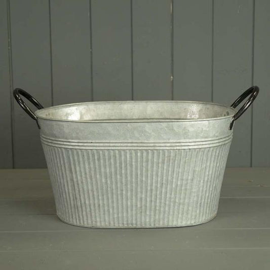 32 x 22cm Oval Ribbed aged zinc planter