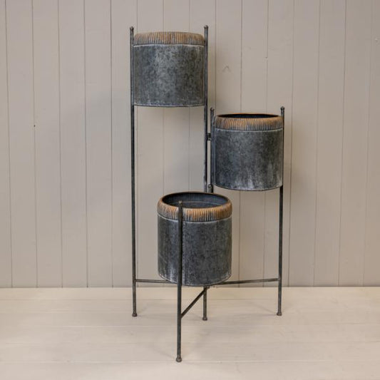 Zinc Tiered Trio Planter 45x24cm H42/86cm