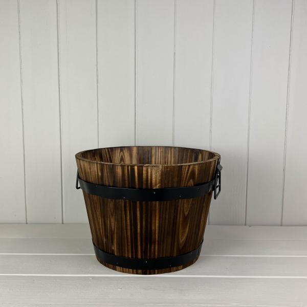 Wooden Barrel with 2 Metal Bands and handles Dia. 28cm H20cm