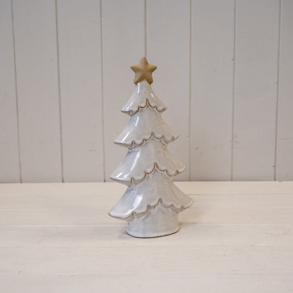 Large Stone Glazed Ceramic Layered Christmas Tree with Cream Star on Top