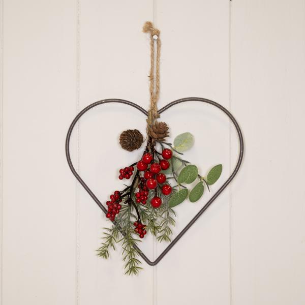 Wire Heart Wreath with Foliage 20cm
