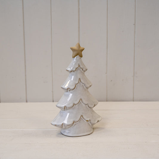 Medium Stone Glazed Ceramic Layered Christmas Tree with Cream Star on Top
