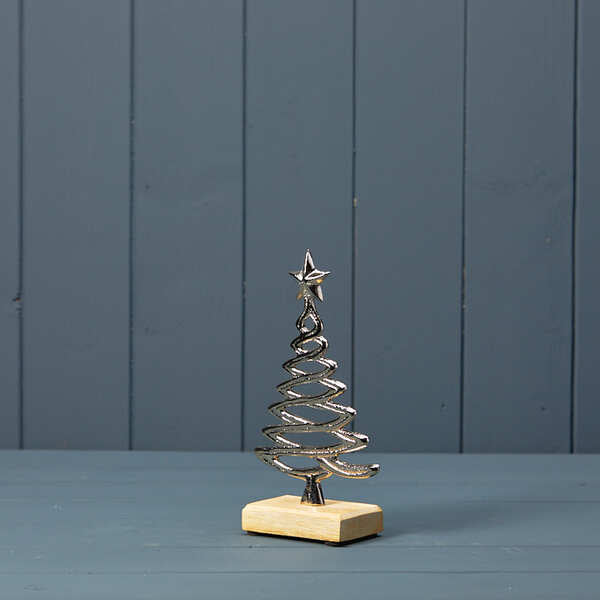 Silver Tree on Wooden Base 10x5x18.5cm
