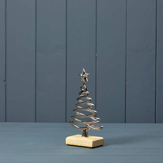 Silver Tree on Wooden Base 10x5x18.5cm