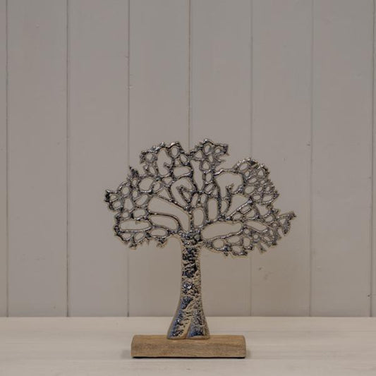 Silver Tree of Life on Wooden Base 24x5x27cm