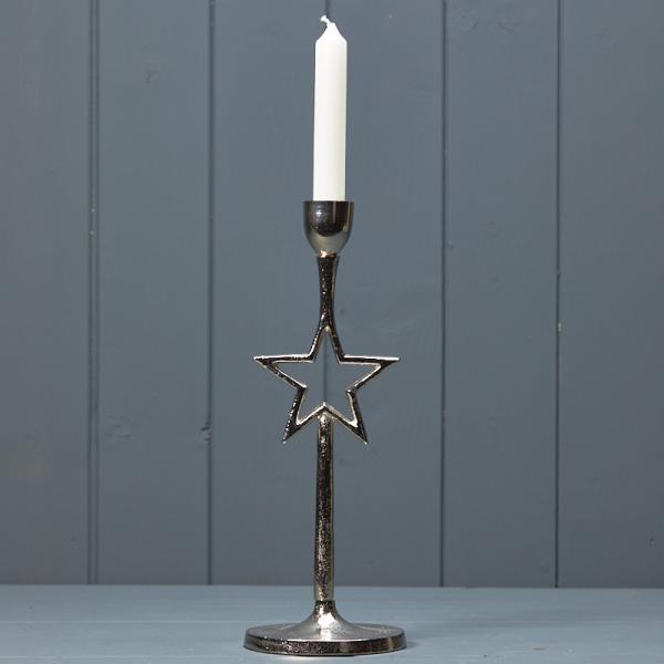 Silver Star Candle Holder 10x10x28cm