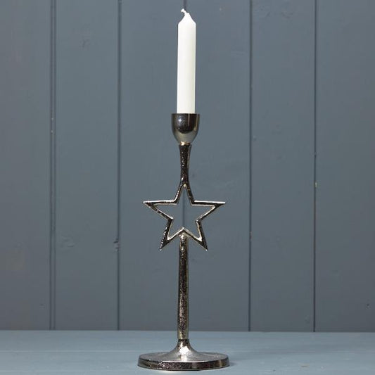 Silver Star Candle Holder 10x10x28cm