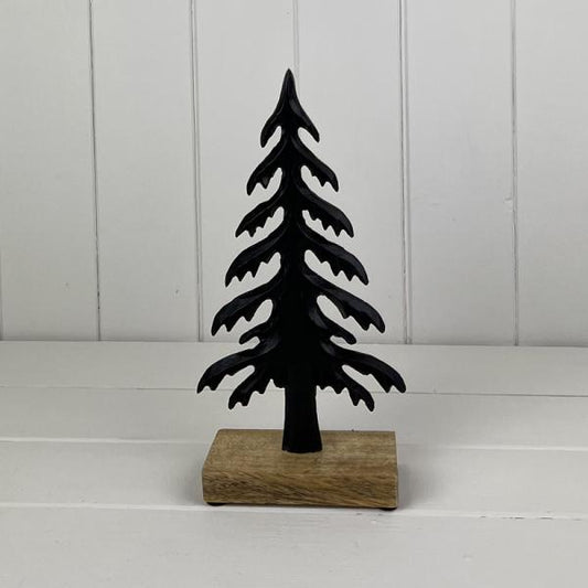 Matt Black Wood/Metal Tree Festive Decoration L11.5xD6xH26cm  Weight-235g