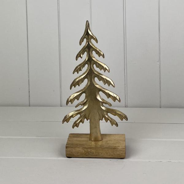 Gold Wood/Metal Tree Festive Decoration L11.5xD6xH26cm  Weight-235g