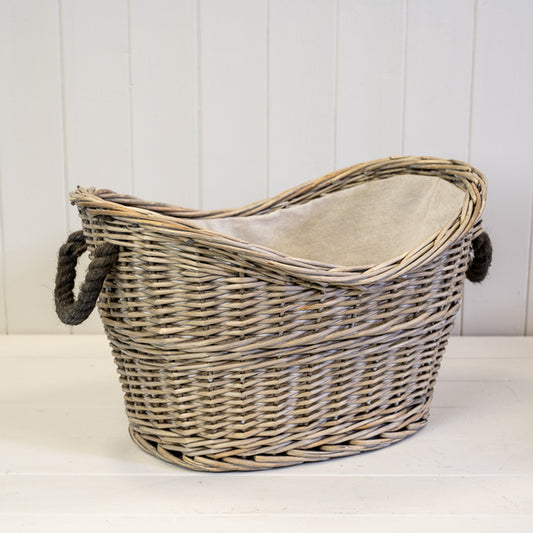 Oval Log Basket with Rope Handles T44x30xH20/27xB33c23cm  Weight-1368g