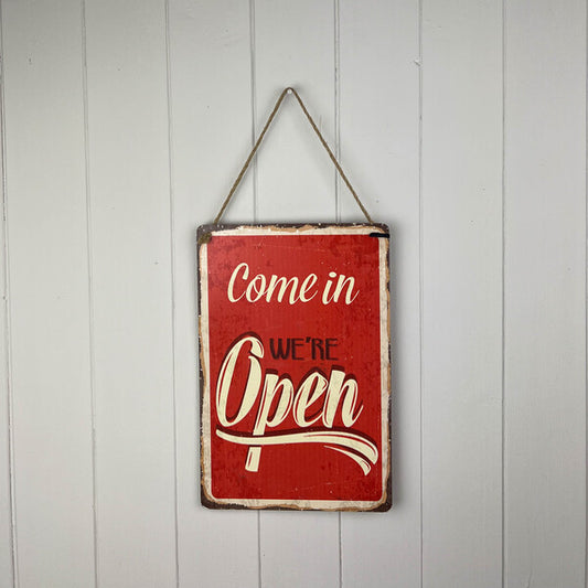 Metal open close sign red with rope hanger 30x20cm