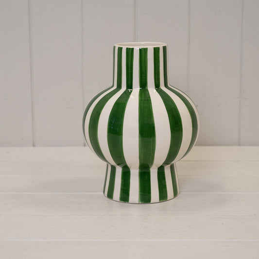 Green and White Ceramic Round Vase