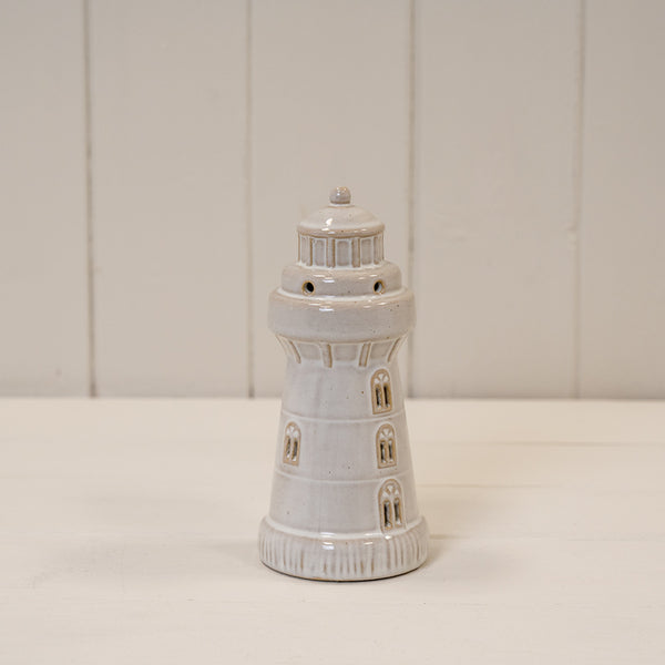 Glazed Ceramic Lighthouse Ornament with Textured Detail L6.9xW6.9xH15cm