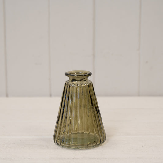 Olive Green Glass Ribbed Bottle L7.4cm X H9.9cm