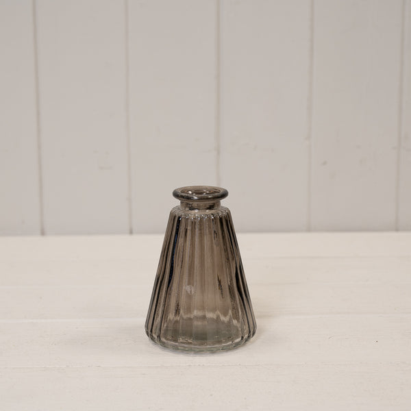 Warm Grey Glass Ribbed Vase