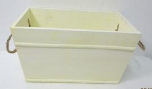 Rectangular Yellow with Witewash Trough with Wooden Beading & Rope handles TD 28x16cm H14cm Base 23