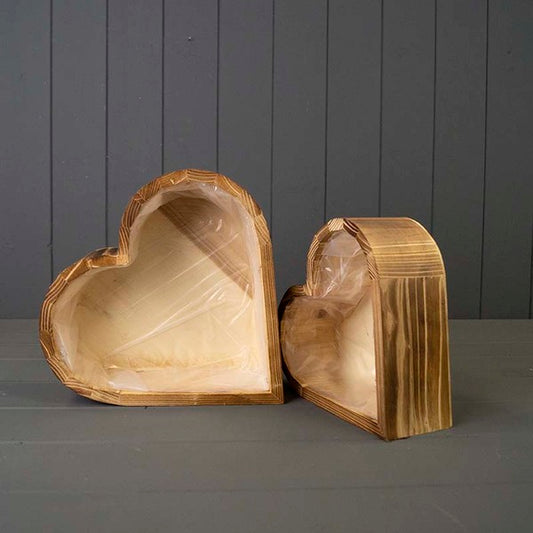 Set of Two Heart Wooden Planters L25cm S20cm