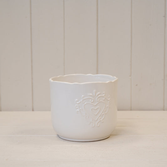 Large White Ceramic Pot TD14.5cm Heart Design