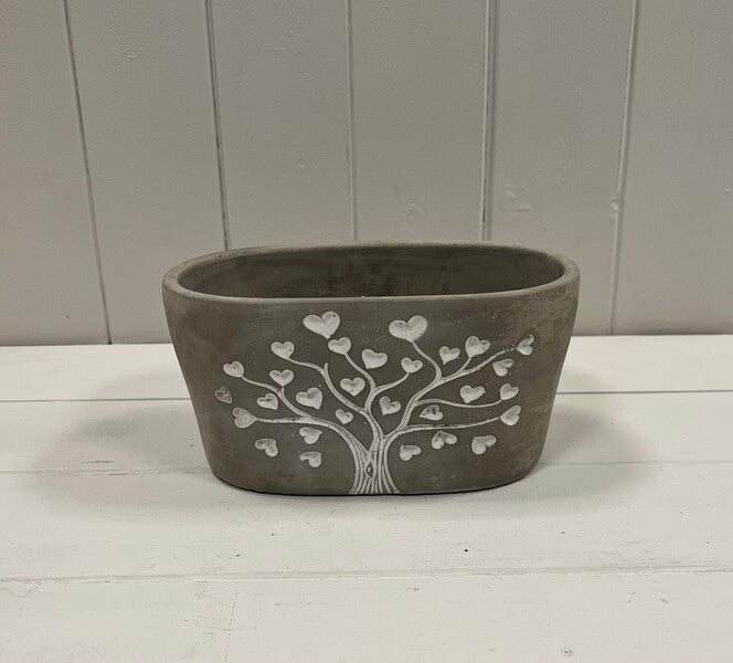 Grey Cement Love Tree Trough TD19.5x11.2cm H9.8cm