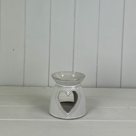 Glazed Ceramic Wax Oil Burner with Heart Cut Out with Textured Detail L10xD9.7xH10cm  Weight-301g