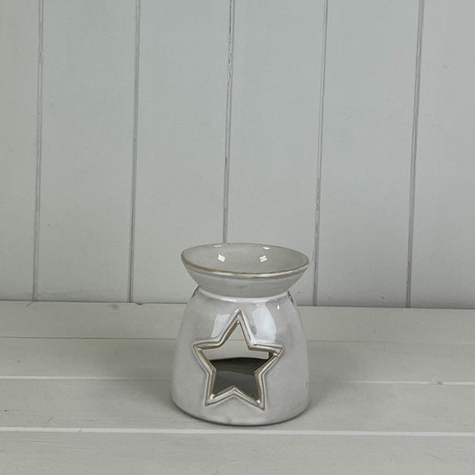 Glazed Ceramic Wax Oil Burner with Star Cut Out with Textured Detail L10xD9.7xH10cm  Weight-301g