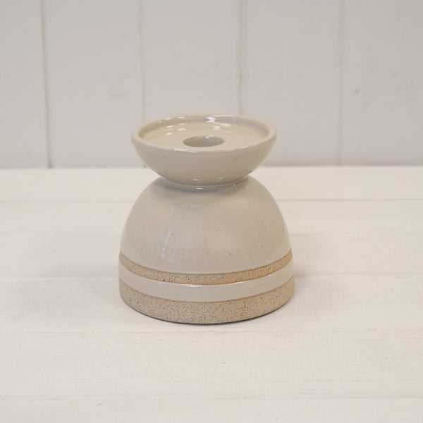 Taupe Glazed Candle Holder with Unglazed Design 12.2cm x 12.2cm x 11.2cm