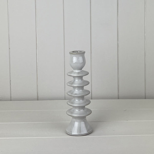 Glazed Ceramic Candle Holder with Textured Detail L6.7xD6.7xH19cm  Weight-341g