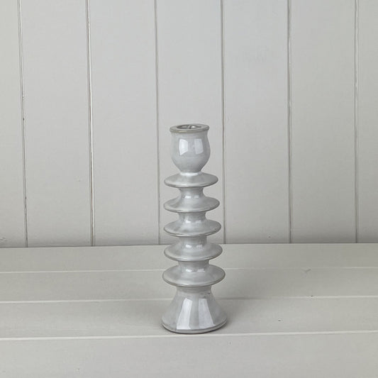 Glazed Ceramic Candle Holder with Textured Detail L6.7xD6.7xH19cm  Weight-341g