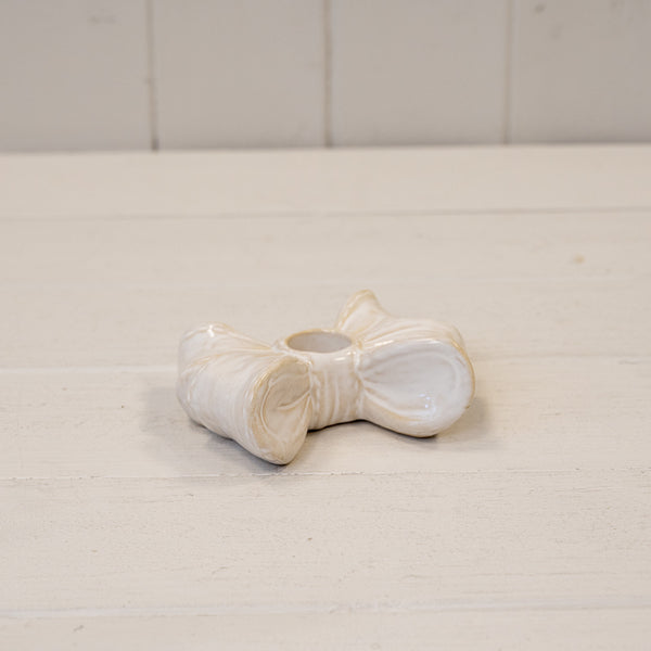 Glazed Ceramic Double Bow Candle Holder