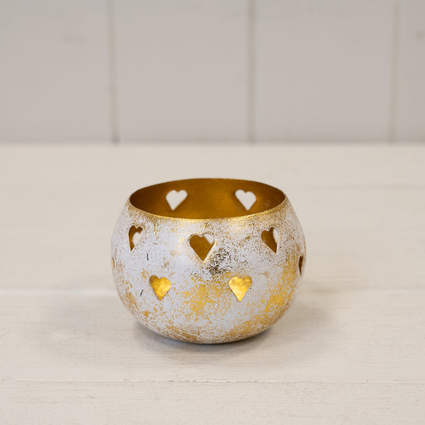 Gold Antique Votive with Heart  Design 8x8x6cm