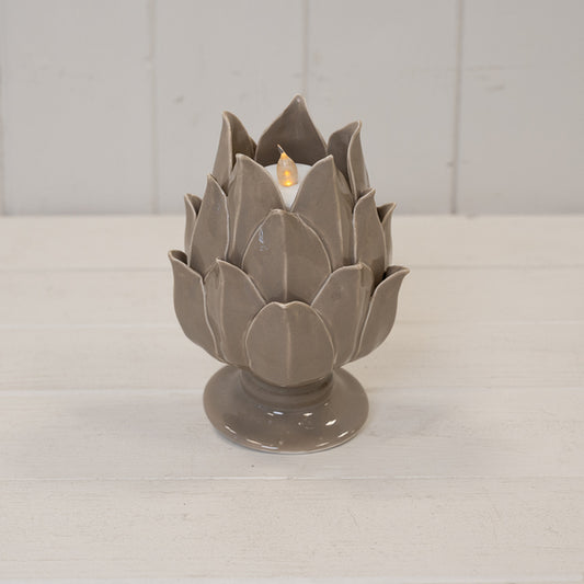 Taupe Glazed Artichoke Candle Holder