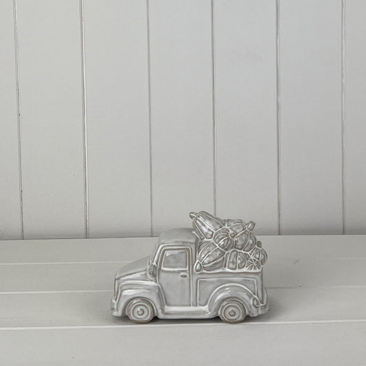 Glazed Ceramic Car Carrying Pumpkins Ornament with Textured Detail L16xD8.3xH10.1cm  Weight-405g