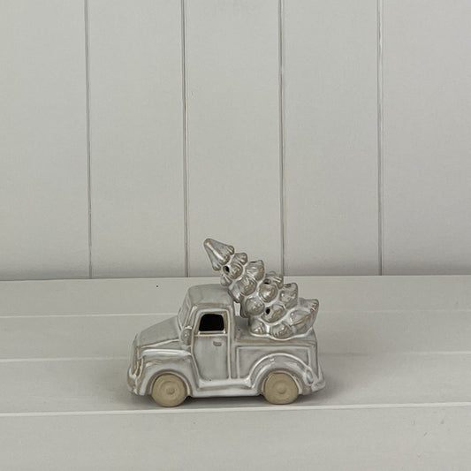 Glazed Ceramic Car Carrying Tree Ornament with Textured Detail and LED  L13.3xD6.3xH10.2cm  Weight-