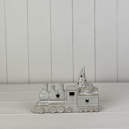 Glazed Ceramic Train Ornament with Textured Detail and LED L20.2xD5.2xH13cm  Weight-379g