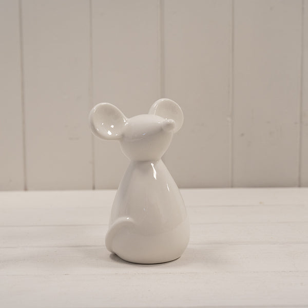 Medium White Ceramic Mouse H14.5 X L10.4 cm