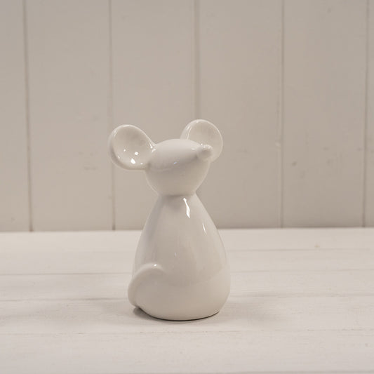 Medium White Ceramic Mouse H14.5 X L10.4 cm