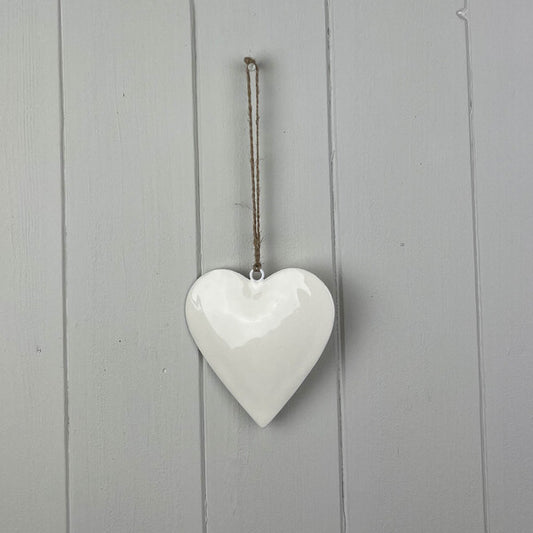 White Enamel Hanging Heart (10cm)