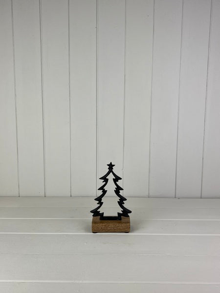 Matt Black Wood/Metal Tree Festive Decoration L9xD4.5xH16cm - Weight 115g