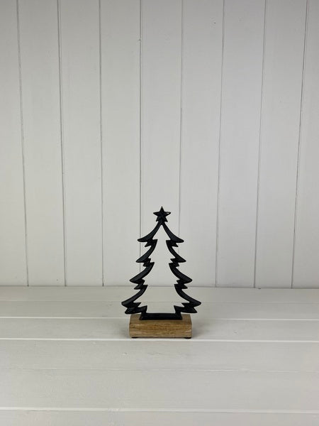 Matt Black Wood/Metal Tree Festive Decoration L10xD4.5xH21cm Weight - 163g